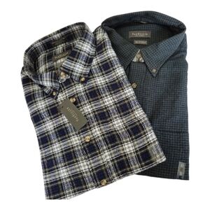 Mens 2 BRUSHED 100%COTTON LONG SLEEVE SHIRTS PLAID VAN HEUSEN XL 17-171/2